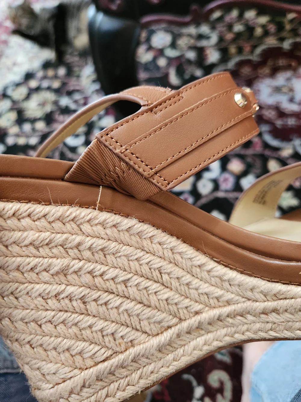 MICHAEL Michael Kors Brown Wedge Sandals with Gold Hardware